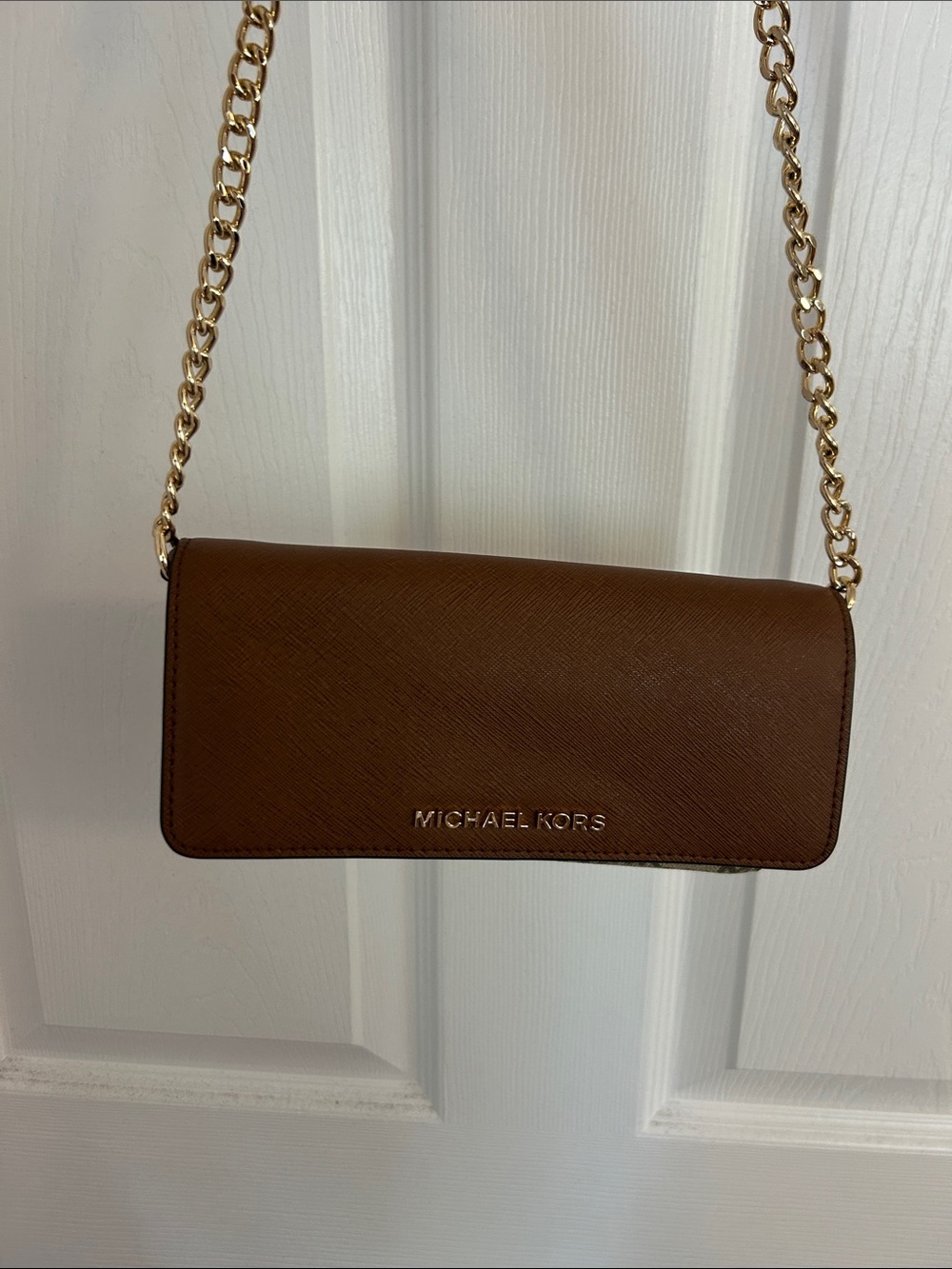 Michael Kors Brown Saffiano Chain Crossbody Bag
